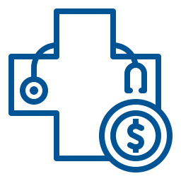 Symbole de la santé avec stéthoscope et pièce de monnaie