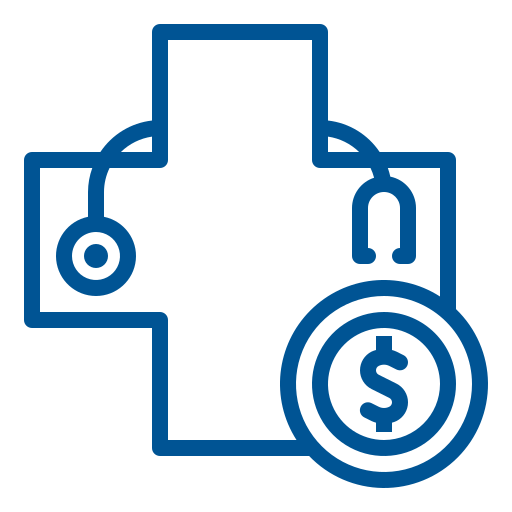 Health symbol with stethoscope and coin icon