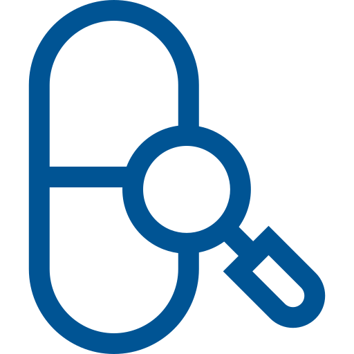 pill and magnifying glass icon